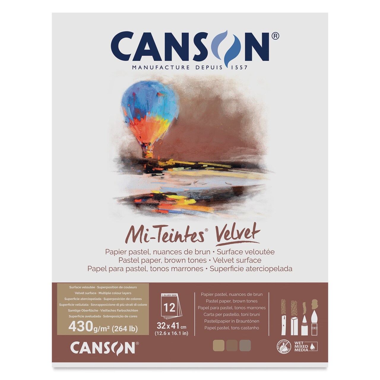 Canson Mi-Teintes Velvet Paper Pad - 12.6" x 16.1", Brown Tones, 12 Sheets